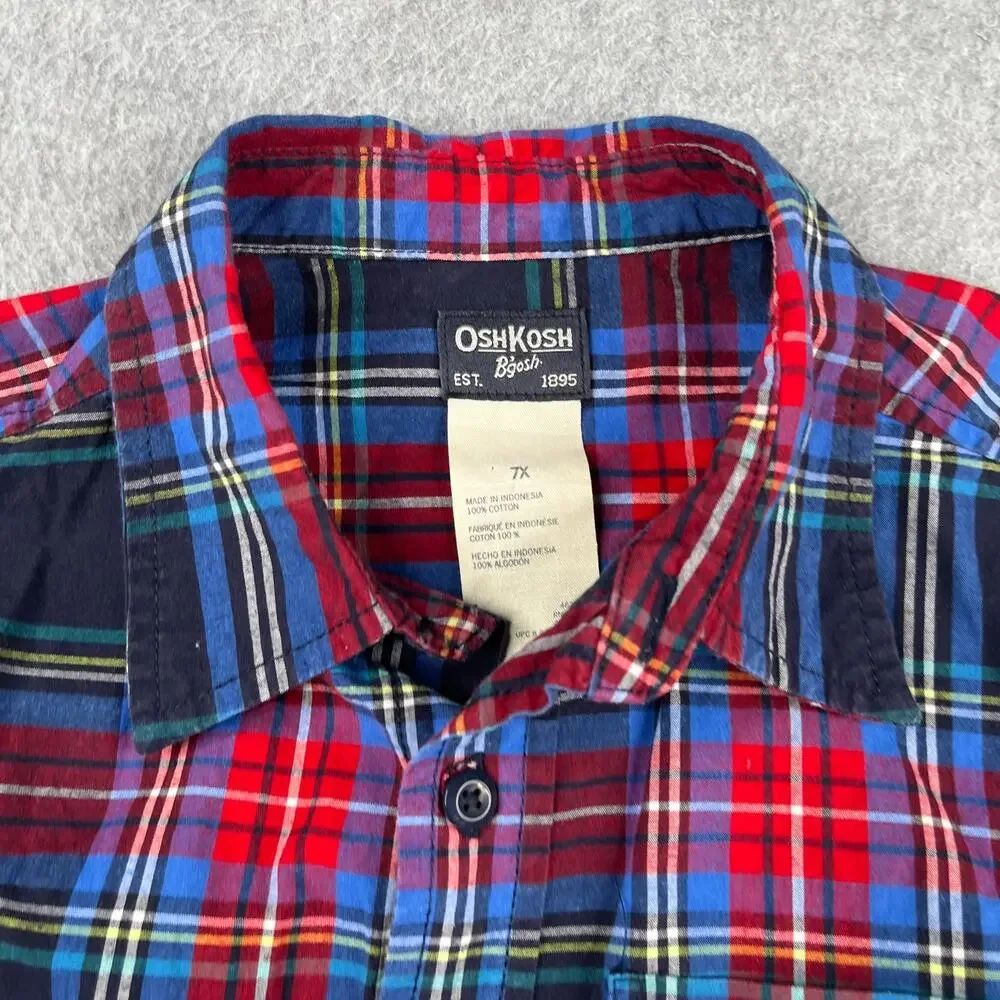 Osh Kosh B'Gosh Long Sleeve Button Up Shirt Tartan Plaid Casual Classic Size 7